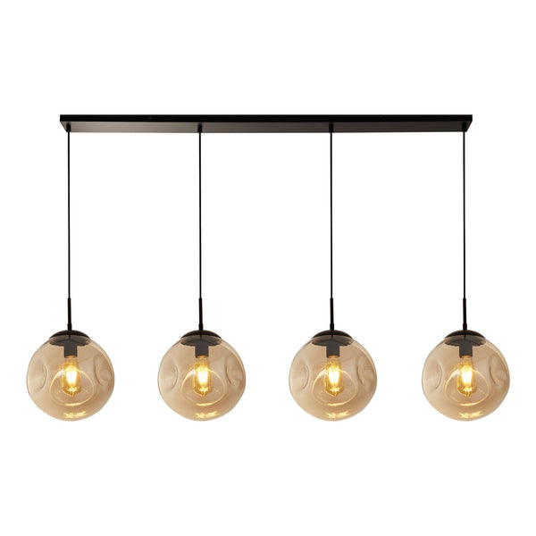 Punch 4 Light Linear Pendant In Matt Black With Champagne Glass Shade