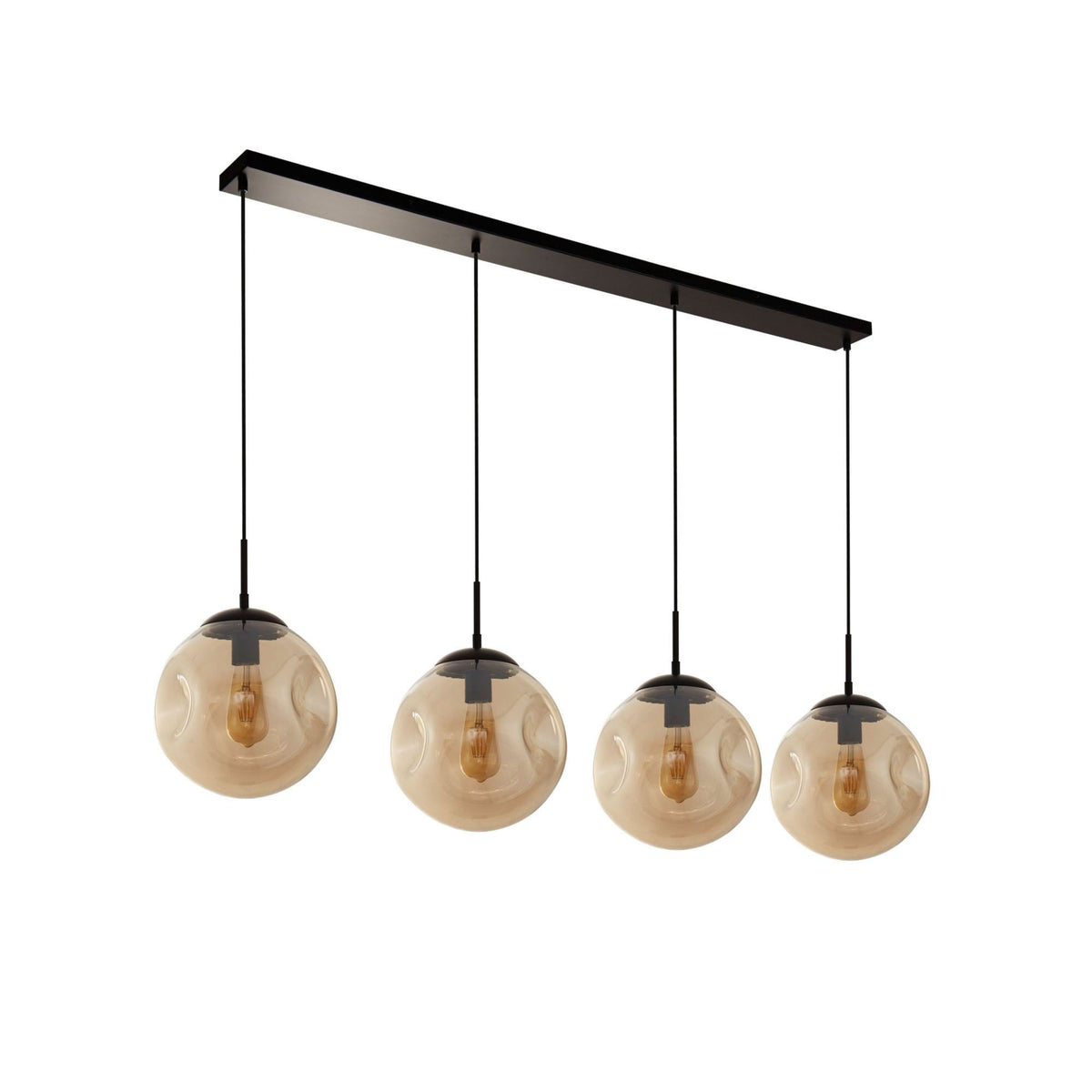 Punch 4 Light Linear Pendant In Matt Black With Champagne Glass Shade
