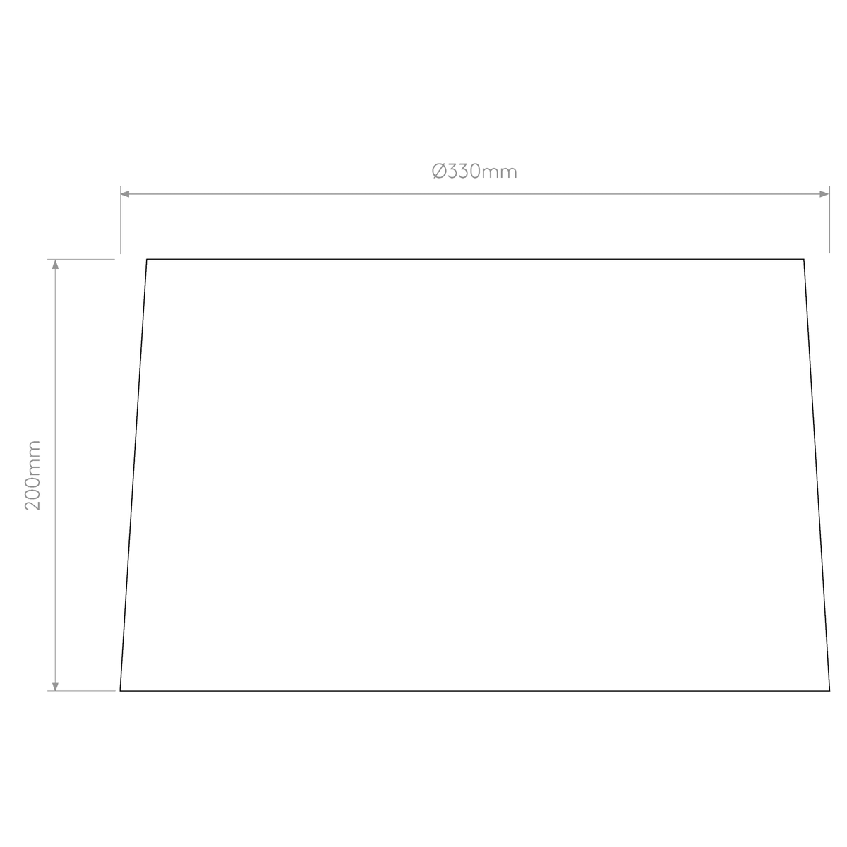Line drawing of a lampshade with dimensions 330mm diameter and 200mm height