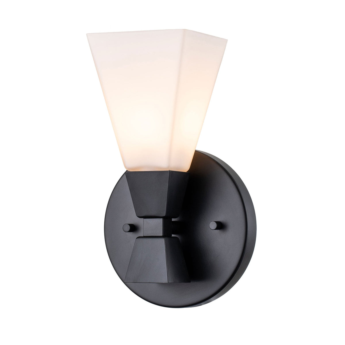 Bowtie Single IP44 Wall Light in Matt Black with White Glass Diffuser
