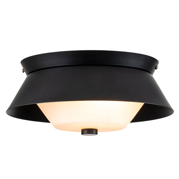 Bowtie IP44 Flush Ceiling Light in Matt Black with White Glass Diffuser