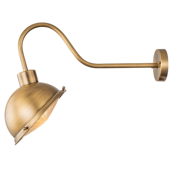 Chiswick IP44 Wall Sign Light in Antique Brass with Clear Prismatic Glass