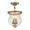 Pickering Lane Three Light Semi-Flush or Pendant in Painted Natural Brass