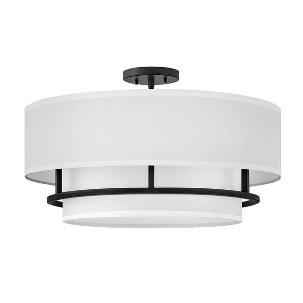 Graham Large Duo Mount Semi Flush or Pendant in Black with Off White Shades