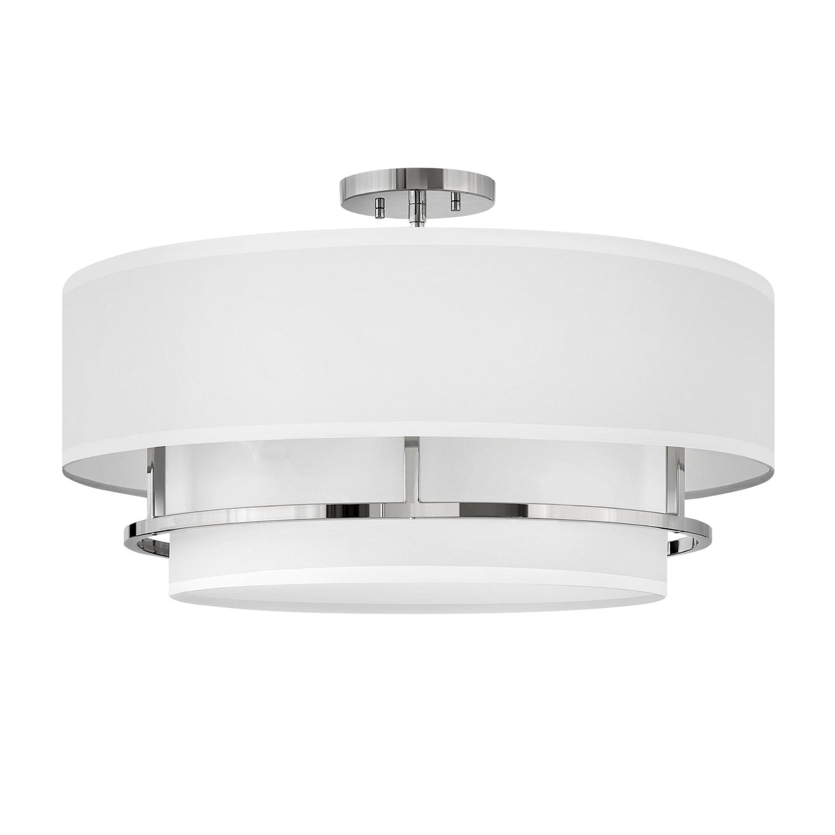 Graham Large Duo Mount Semi Flush or Pendant in Polished Nickel with Off White Shades