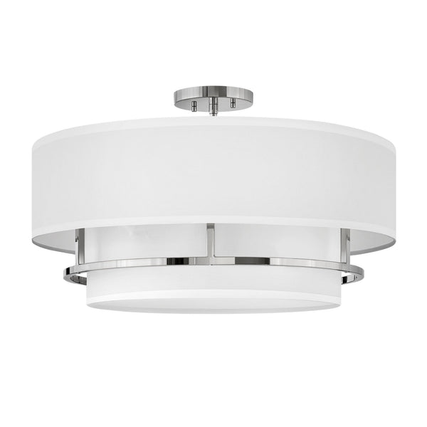 Graham Large Duo Mount Semi Flush or Pendant in Polished Nickel with Off White Shades