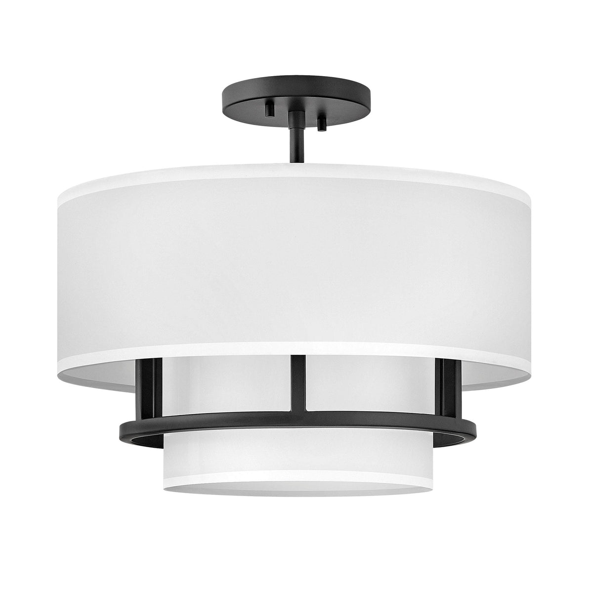 Graham Medium Duo Mount Semi Flush or Pendant in Black with Off White Shades
