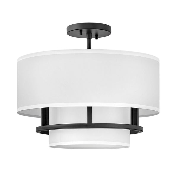 Graham Medium Duo Mount Semi Flush or Pendant in Black with Off White Shades