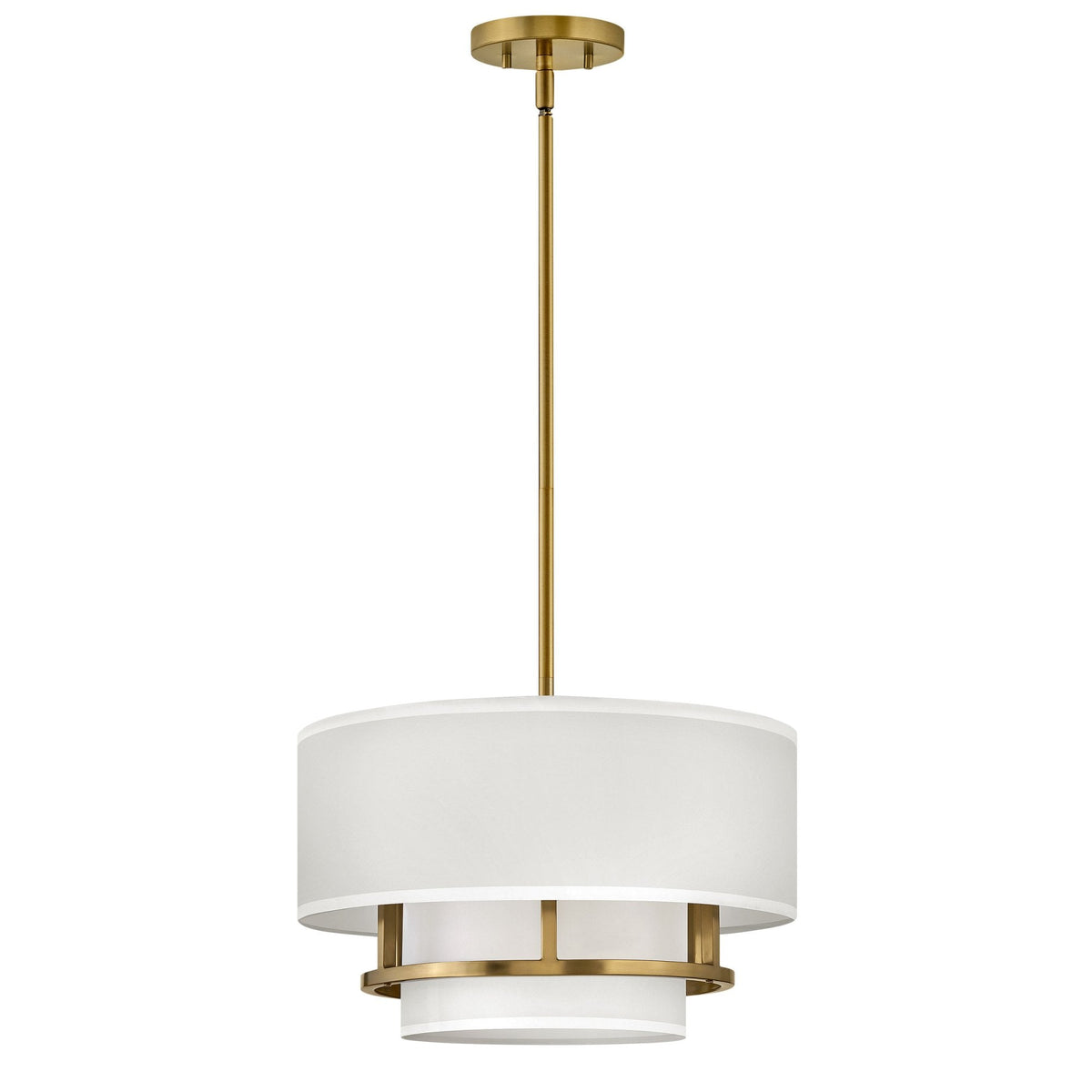 Graham Medium Duo Mount Semi Flush or Pendant in Lacquered Brass with Off White Shades