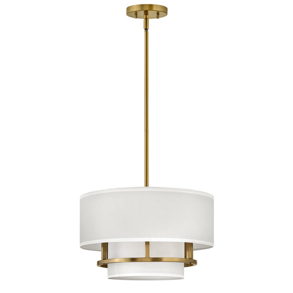 Graham Medium Duo Mount Semi Flush or Pendant in Lacquered Brass with Off White Shades