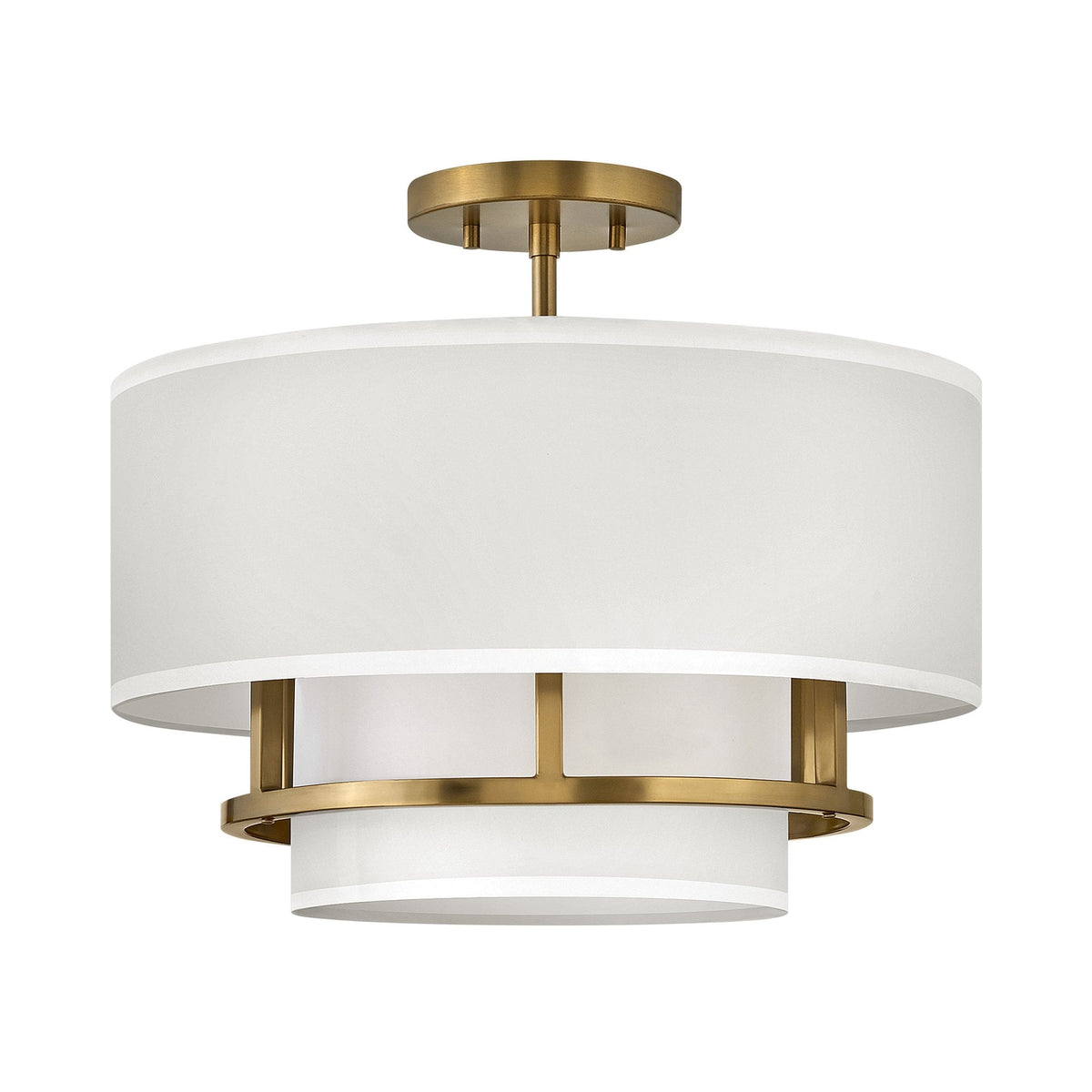 Graham Medium Duo Mount Semi Flush or Pendant in Lacquered Brass with Off White Shades