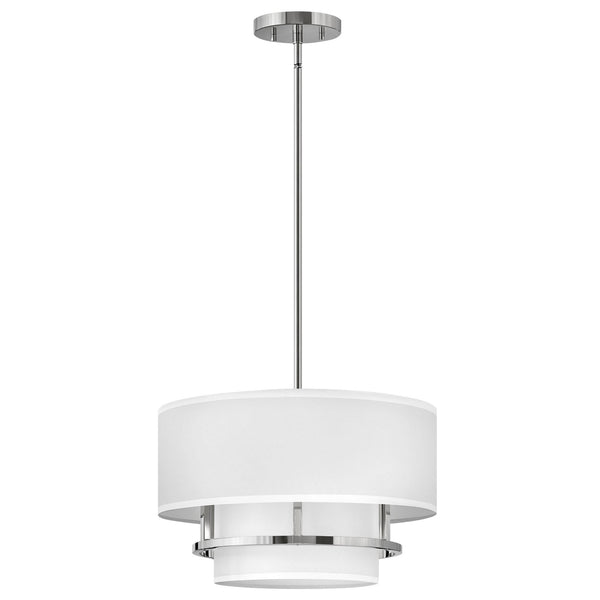 Graham Medium Duo Mount Semi Flush or Pendant in Polished Nickel with Off White Shades