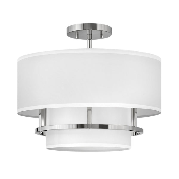 Graham Medium Duo Mount Semi Flush or Pendant in Polished Nickel with Off White Shades