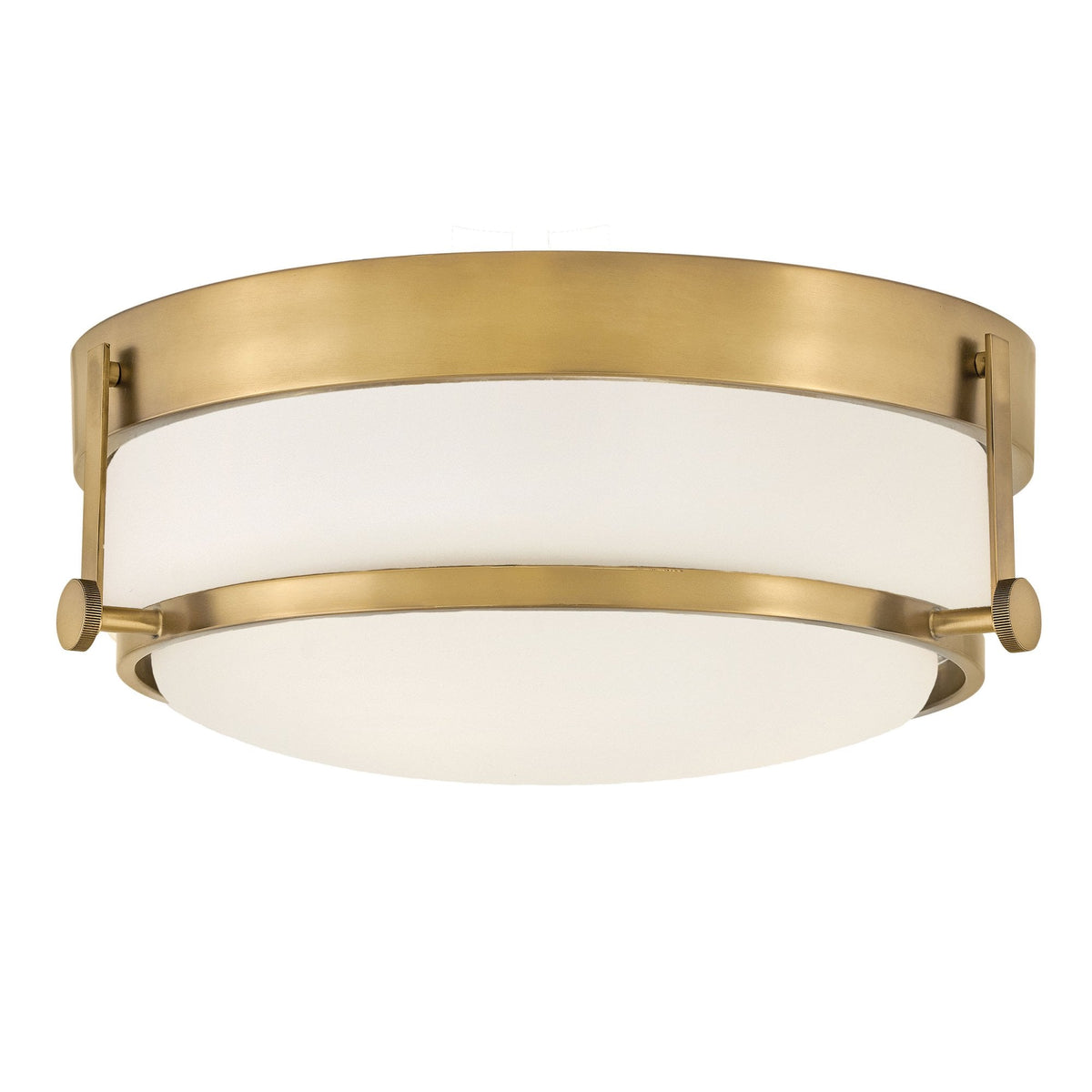 Harper Flush Ceiling Light in Heritage Brass with White Opal Etched Glass Diffuser