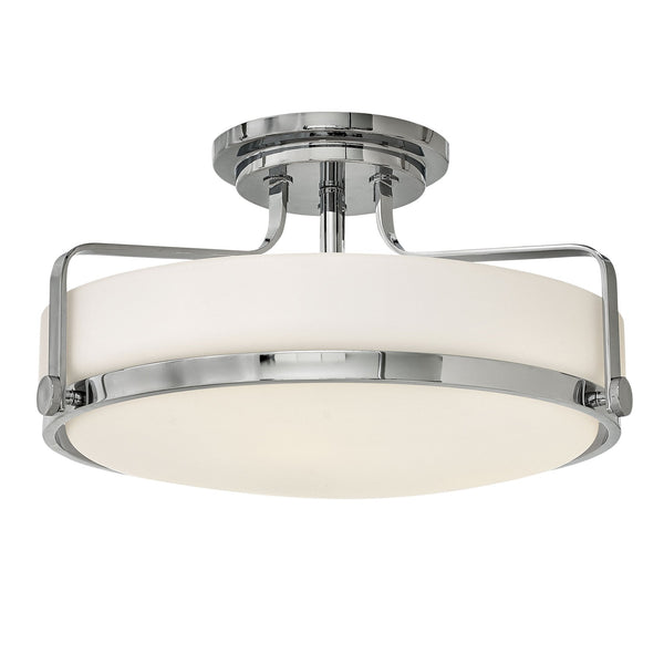 Harper Medium Semi Flush Light in Polished Chrome with White Opal Glass Diffuser