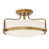 Harper Medium Semi Flush Light in Heritage Brass with White Opal Glass Diffuser