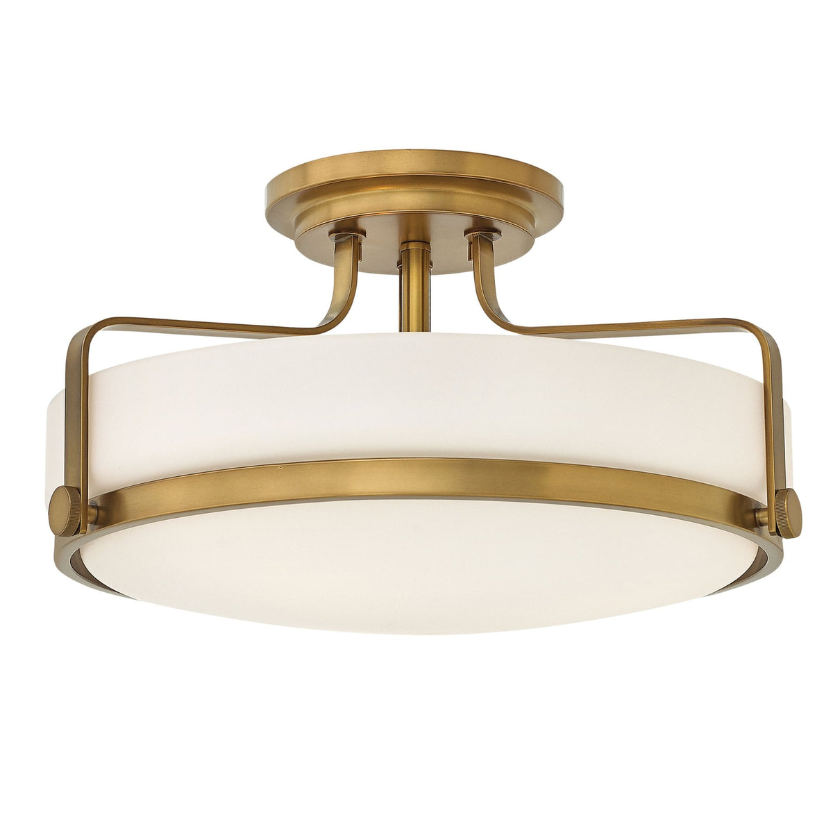 Harper Medium Semi Flush Light in Heritage Brass with White Opal Glass Diffuser
