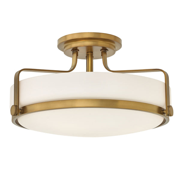 Harper Medium Semi Flush Light in Heritage Brass with White Opal Glass Diffuser