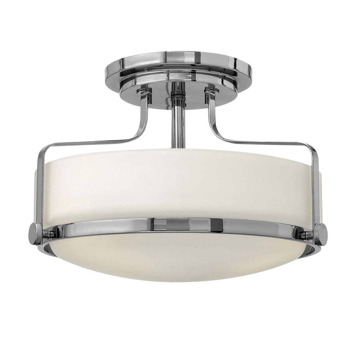 Harper Small Semi Flush Light in Polished Chrome with White Opal Glass Diffuser