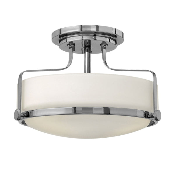 Harper Small Semi Flush Light in Polished Chrome with White Opal Glass Diffuser