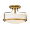 Harper Small Semi Flush Light in Heritage Brass with White Opal Glass Diffuser