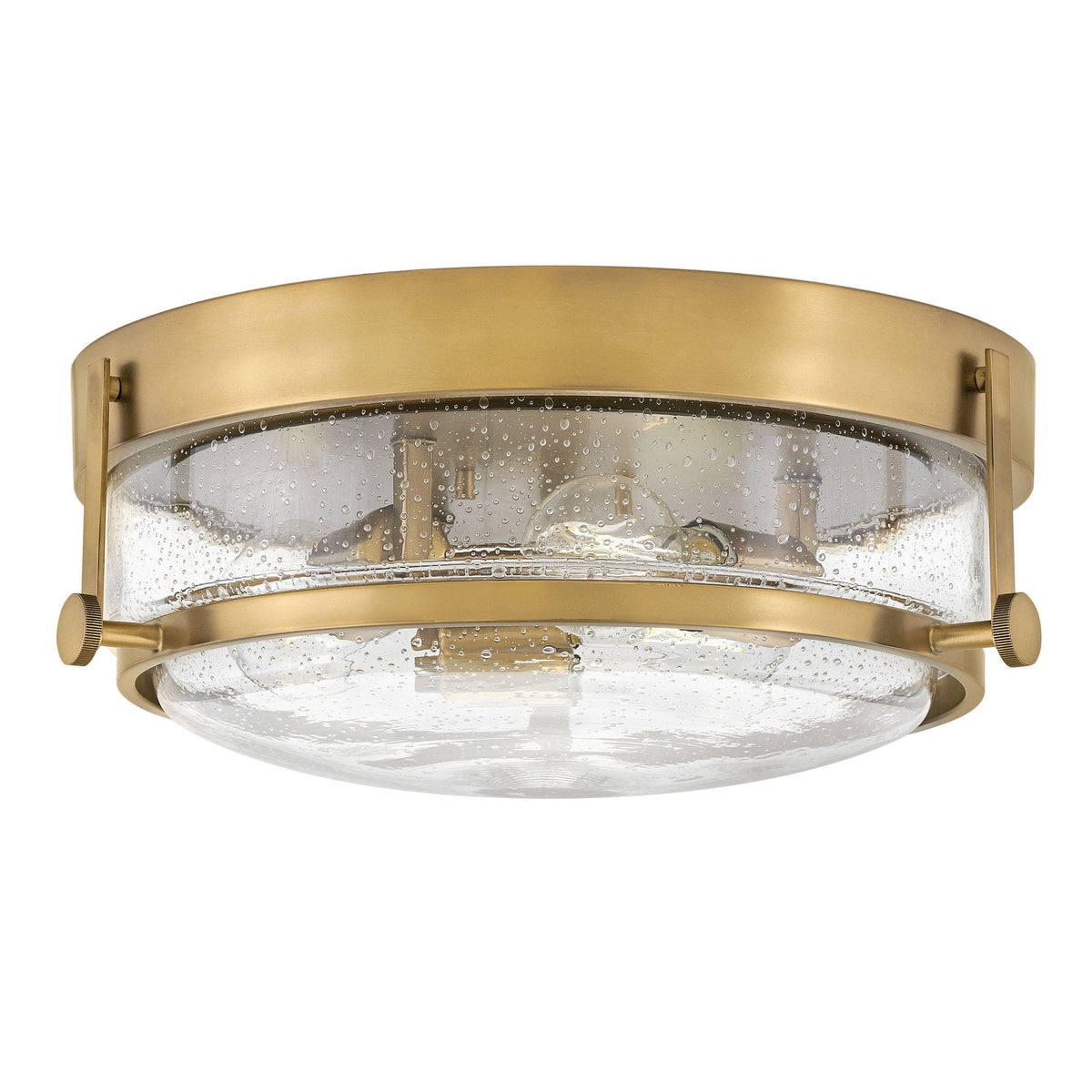 Harper Flush Ceiling Light in Heritage Brass with Clear Seeded Glass Diffuser