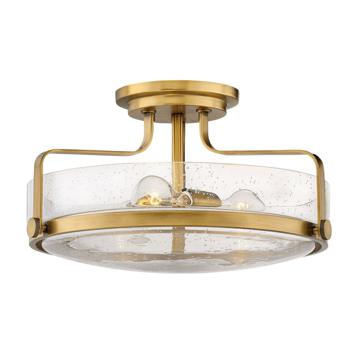 Harper Medium Semi Flush Light in Heritage Brass with Clear Seeded Glass Diffuser
