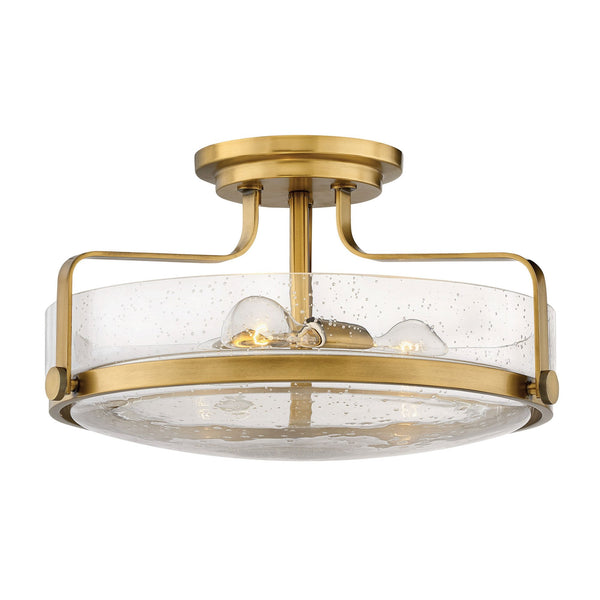 Harper Medium Semi Flush Light in Heritage Brass with Clear Seeded Glass Diffuser
