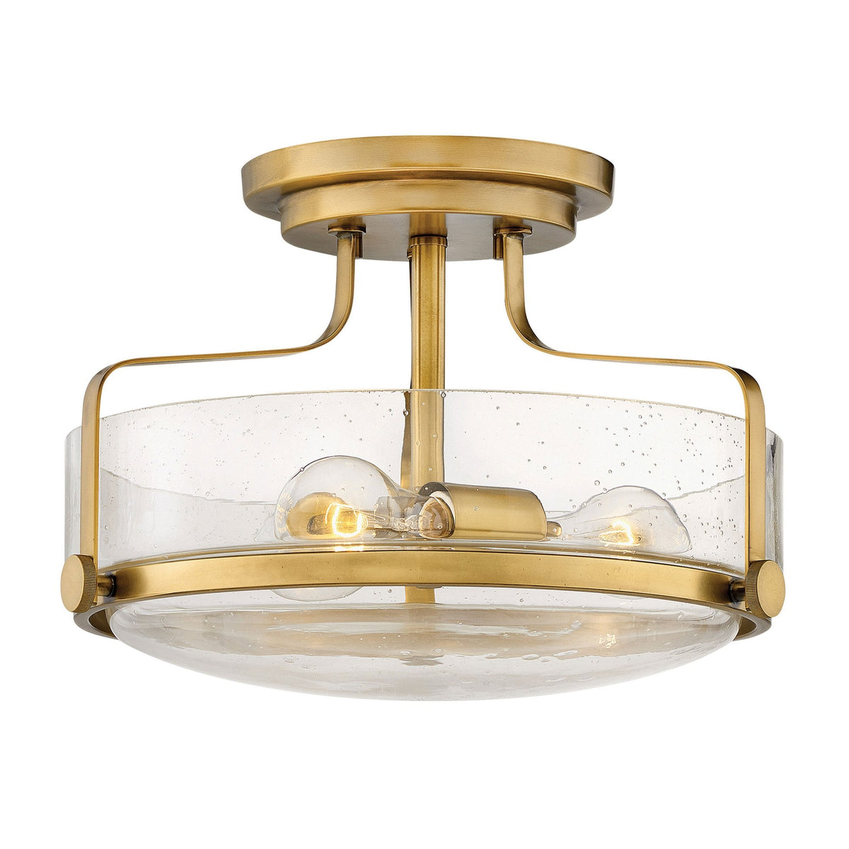 Harper Small Semi Flush Light in Heritage Brass with Clear Seeded Glass Diffuser
