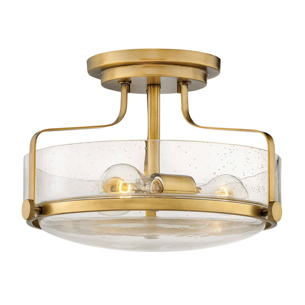 Harper Small Semi Flush Light in Heritage Brass with Clear Seeded Glass Diffuser