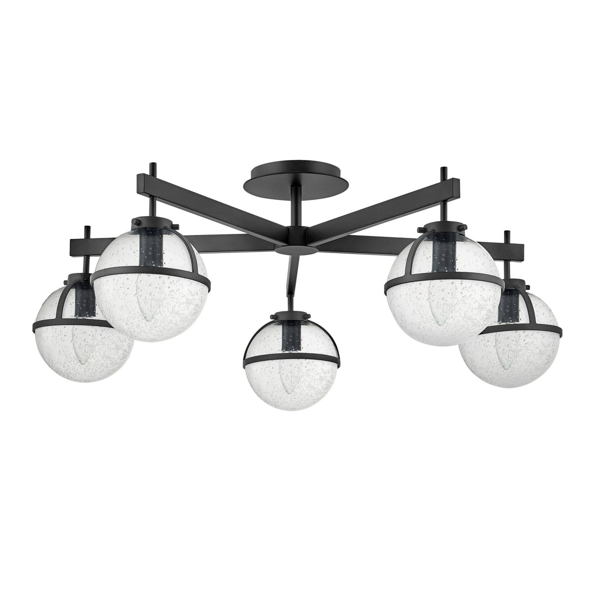 Hollis IP44 Five Arm Ceiling Light in Black with Clear Seeded Glass