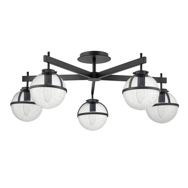 Hollis IP44 Five Arm Ceiling Light in Black with Clear Seeded Glass