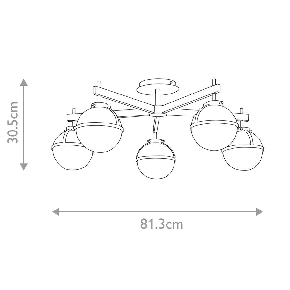 Hollis IP44 Five Arm Ceiling Light in Black with Clear Seeded Glass