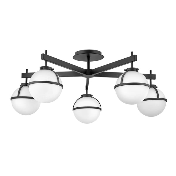 Hollis IP44 Five Arm Ceiling Light in Black with Opal Glass