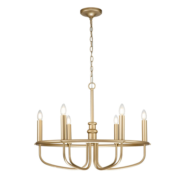 Capitol Hill Six Arm Chandelier Pendant in Painted Natural Brass