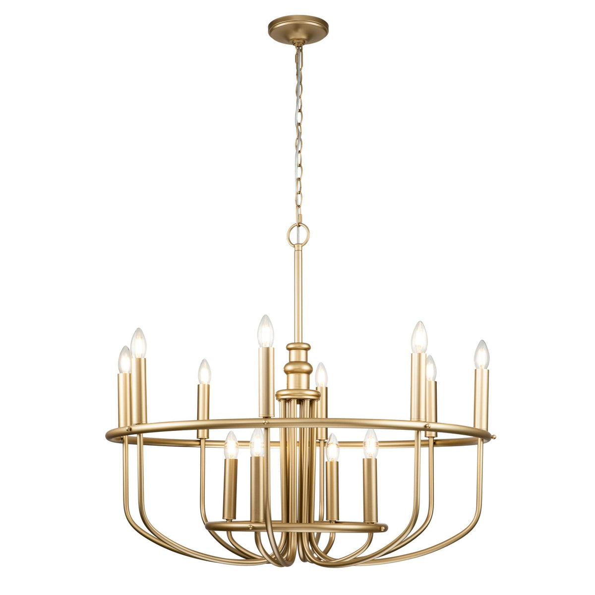 Capitol Hill Twelve Arm Chandelier Pendant in Painted Natural Brass