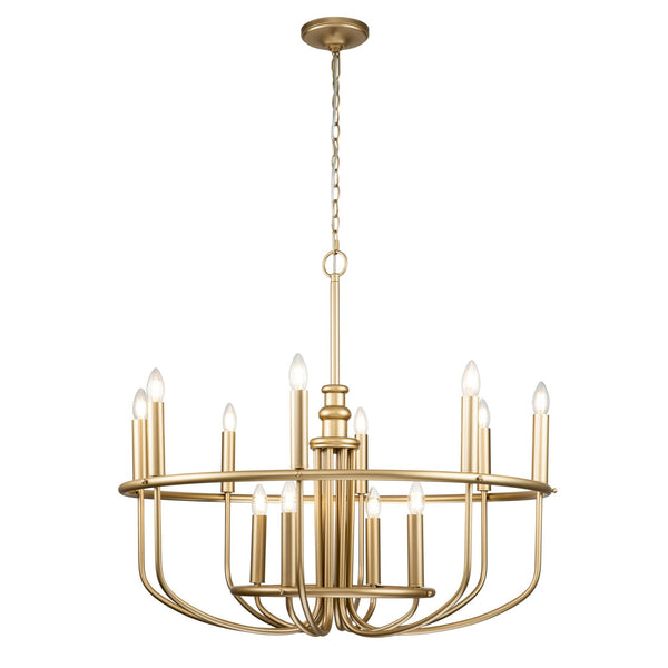 Capitol Hill Twelve Arm Chandelier Pendant in Painted Natural Brass