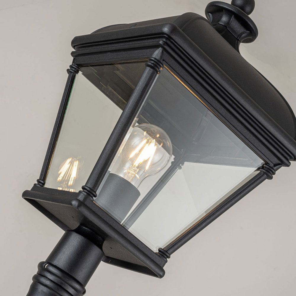 Bayview Large IP44 Lamp Post in Black with Clear Bevelled Glass