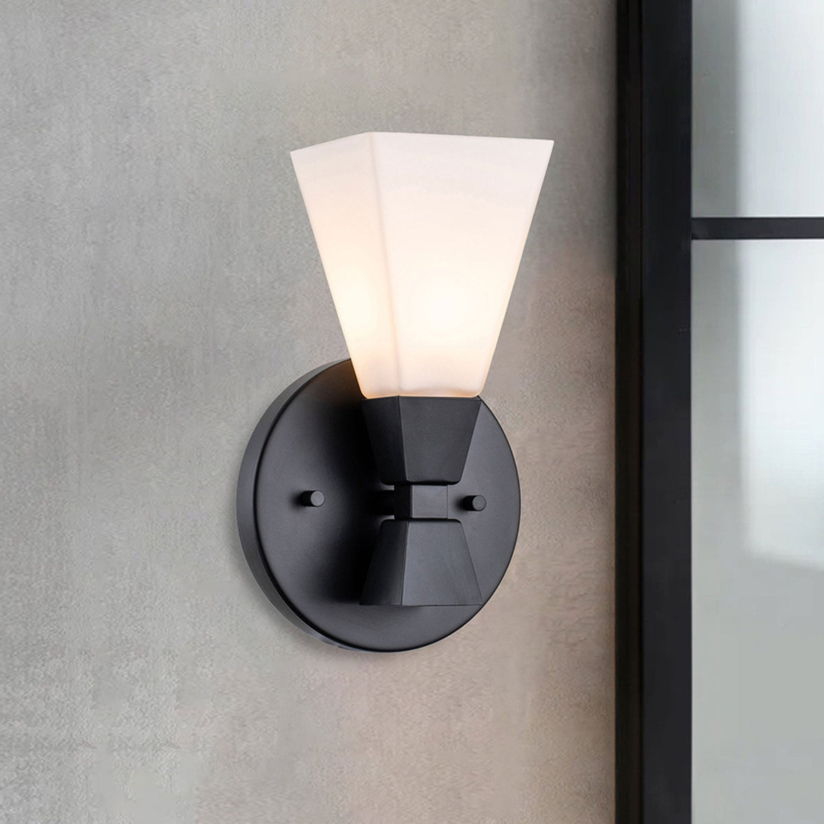 Bowtie Single IP44 Wall Light in Matt Black with White Glass Diffuser