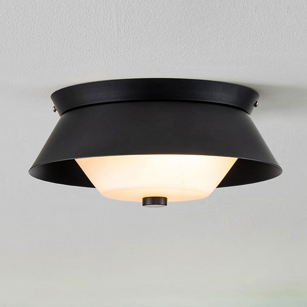 Bowtie IP44 Flush Ceiling Light in Matt Black with White Glass Diffuser