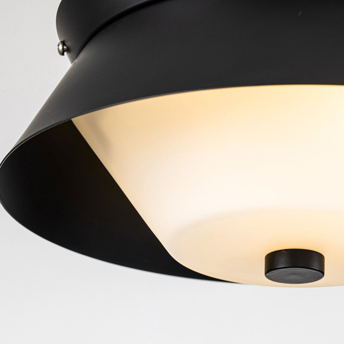 Bowtie IP44 Flush Ceiling Light in Matt Black with White Glass Diffuser
