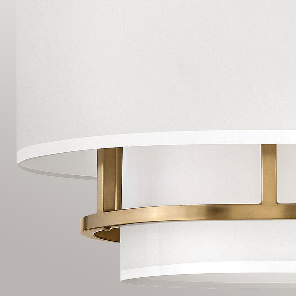 Graham Medium Duo Mount Semi Flush or Pendant in Lacquered Brass with Off White Shades