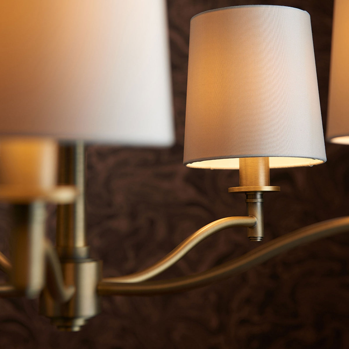 Ortona 5 Arm Pendant in Matt Antique Brass and White Shades