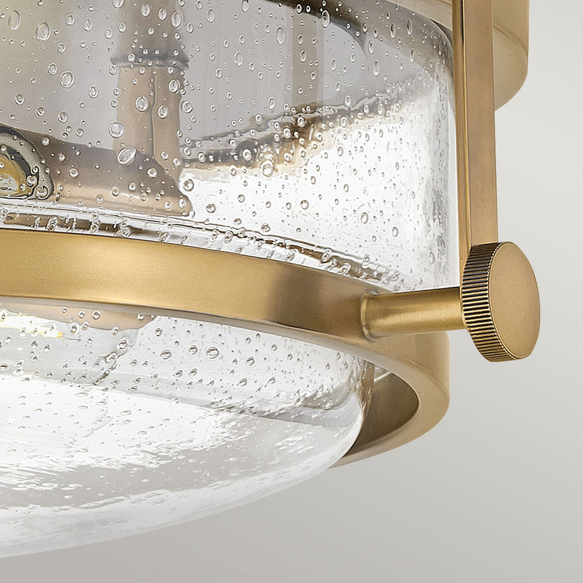 Harper Flush Ceiling Light in Heritage Brass with Clear Seeded Glass Diffuser