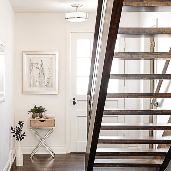 Harper Medium Semi Flush Light in Polished Chrome with White Opal Glass Diffuser