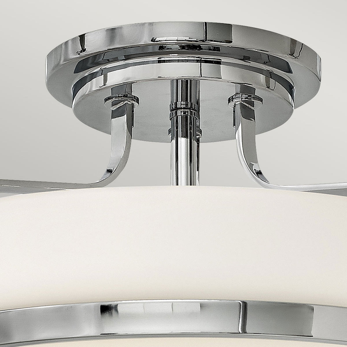 Harper Medium Semi Flush Light in Polished Chrome with White Opal Glass Diffuser