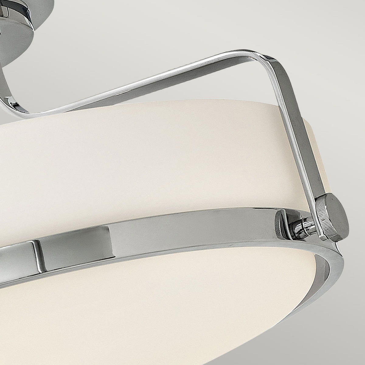 Harper Medium Semi Flush Light in Polished Chrome with White Opal Glass Diffuser