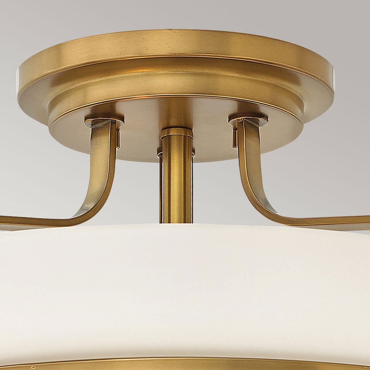 Harper Medium Semi Flush Light in Heritage Brass with White Opal Glass Diffuser