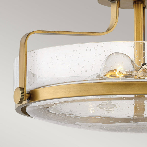 Harper Medium Semi Flush Light in Heritage Brass with Clear Seeded Glass Diffuser