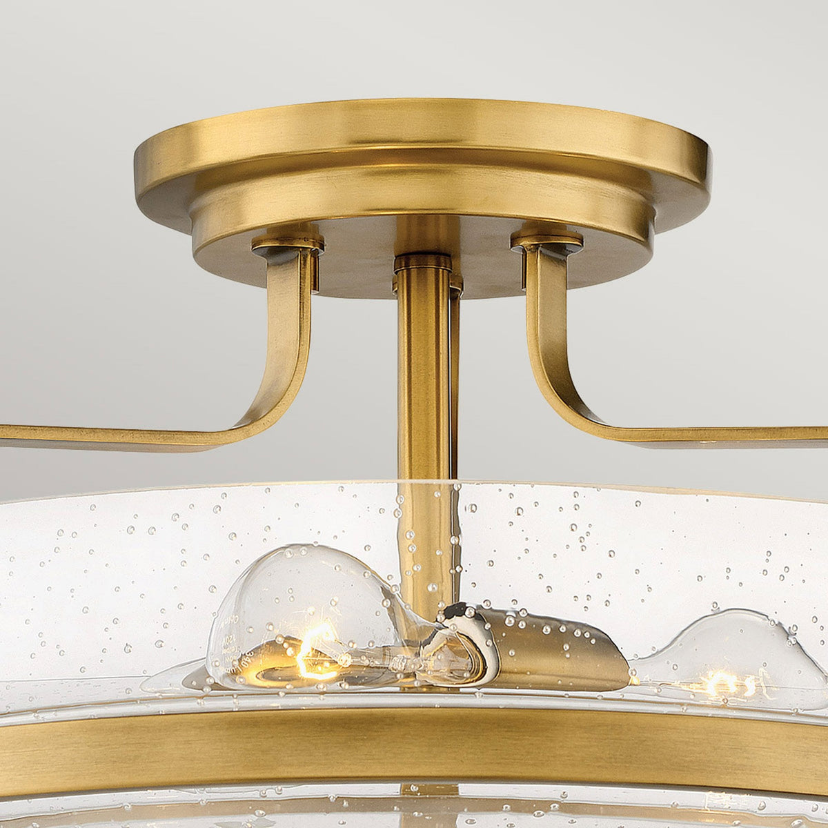Harper Medium Semi Flush Light in Heritage Brass with Clear Seeded Glass Diffuser